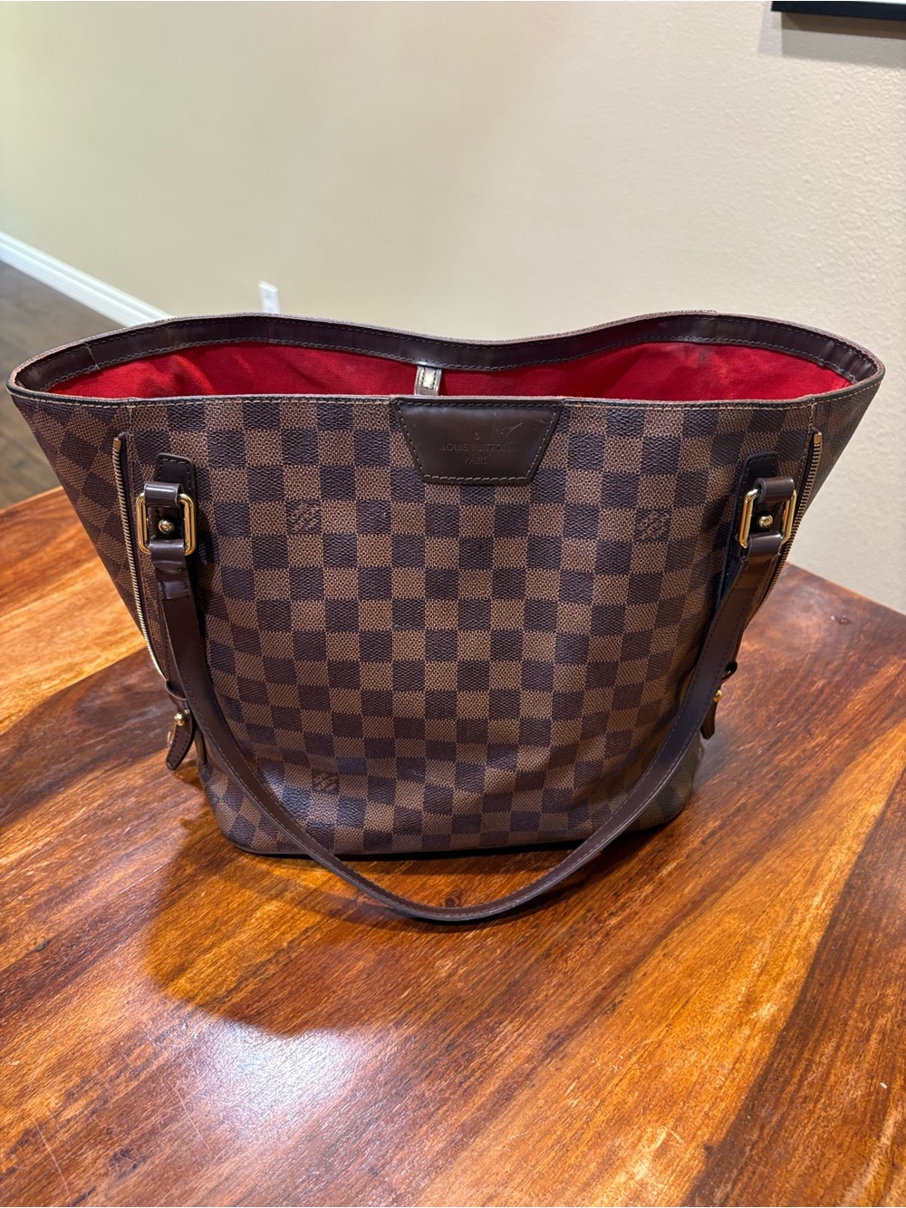 Louis Vuitton Brown Check Tote with Red Interior neverful limted edition